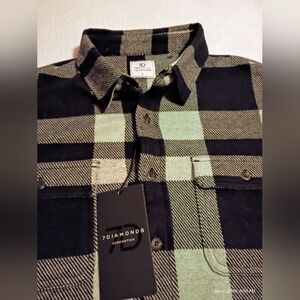 7 Diamonds Generation Buffalo Plaid Flannel Shirt Men's Large NWT Black Green